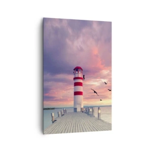 Impression sur toile - Image sur toile - Un phare sur la jetée entouré d'un coucher de soleil pittoresque - 80x120cm - C'est l'heure d'aller au port - Décoration murale moderne pour le salon et la chambre ARTTOR