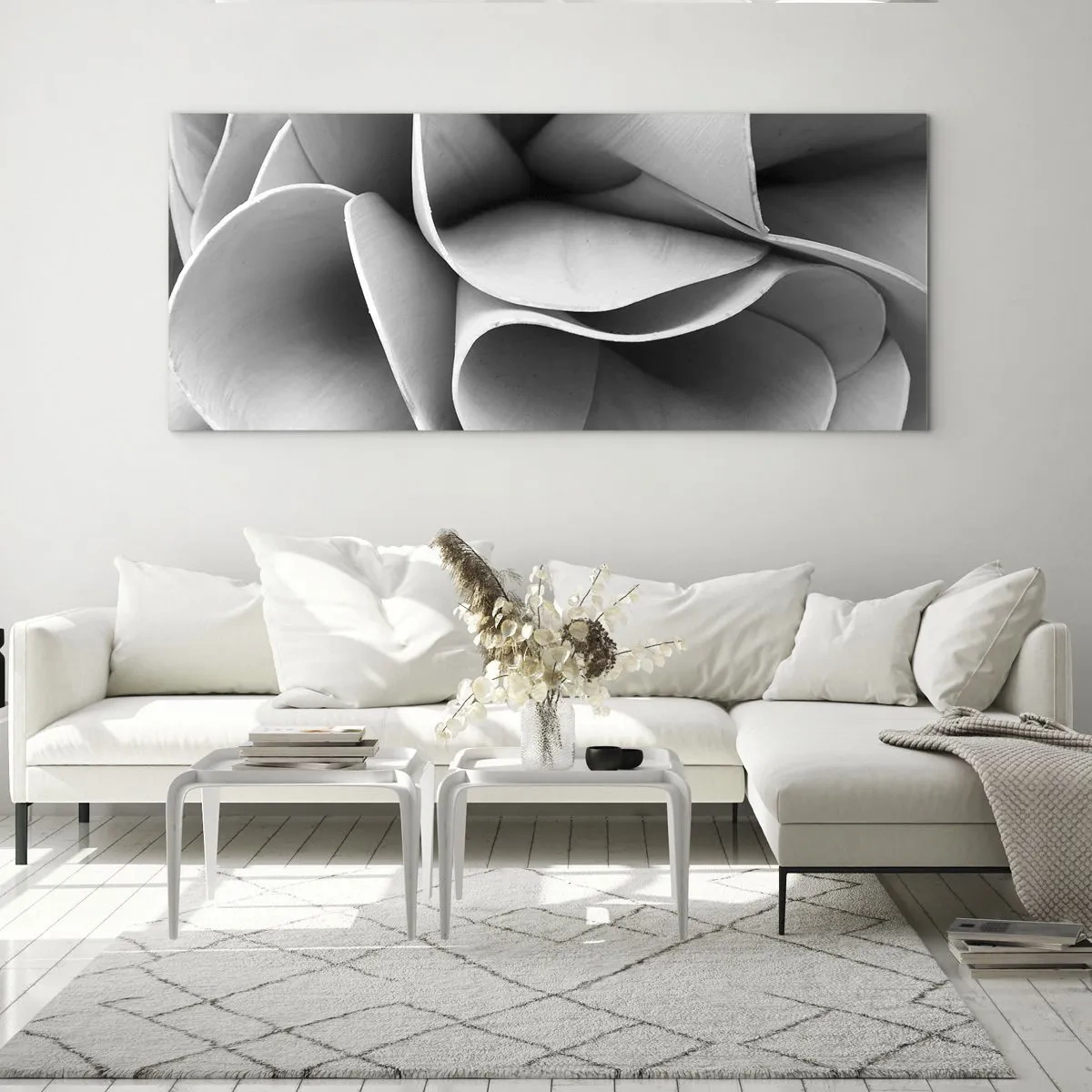 Impression sur verre - Image sur verre - Détails en noir et blanc de formes abstraites - 120x50cm - Il s'en passe dans l'espace - Décoration murale moderne pour le salon et la chambre ARTTOR