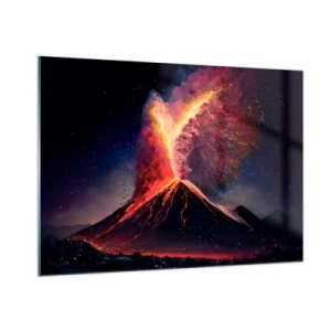 Impression sur verre - Image sur verre - Un volcan en éruption avec de la lave et un nuage de poussière coloré - 100x70cm - Beauté et horreur - Décoration murale moderne pour le salon et la chambre ARTTOR