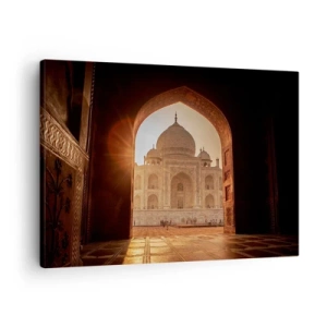 Impression sur toile - Image sur toile - Le Taj Mahal au soleil vu depuis l'arche de la porte - 70x50cm - Un monument à l'amour surnaturel - Décoration murale moderne pour le salon et la chambre ARTTOR
