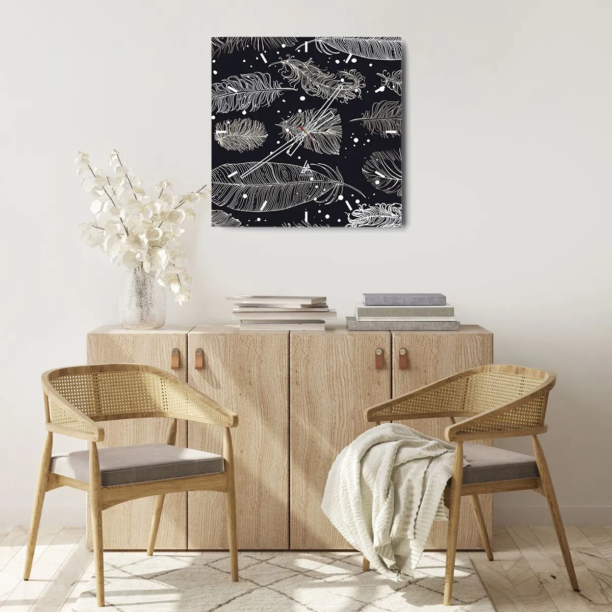 Horloge murale - Pendule murale - Toile de plumes - 40x40 cm