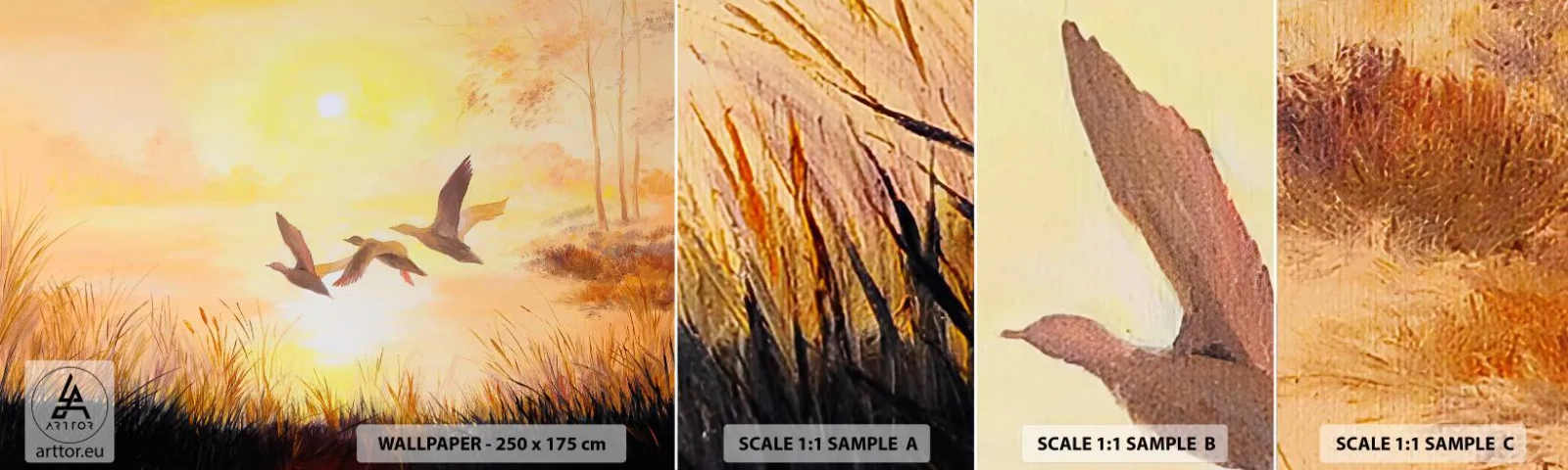 Échantillon De Papier Peint Standard Eco - Le début d'un long voyage - Nature, Canard sauvage, Paysage - 100x30 cm