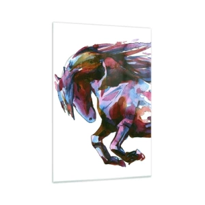 Impression sur verre - Image sur verre - Un cheval aux couleurs abstraites dynamiques symbolisant la liberté - 70x100cm - Dans le ravissement - Décoration murale moderne pour le salon et la chambre ARTTOR
