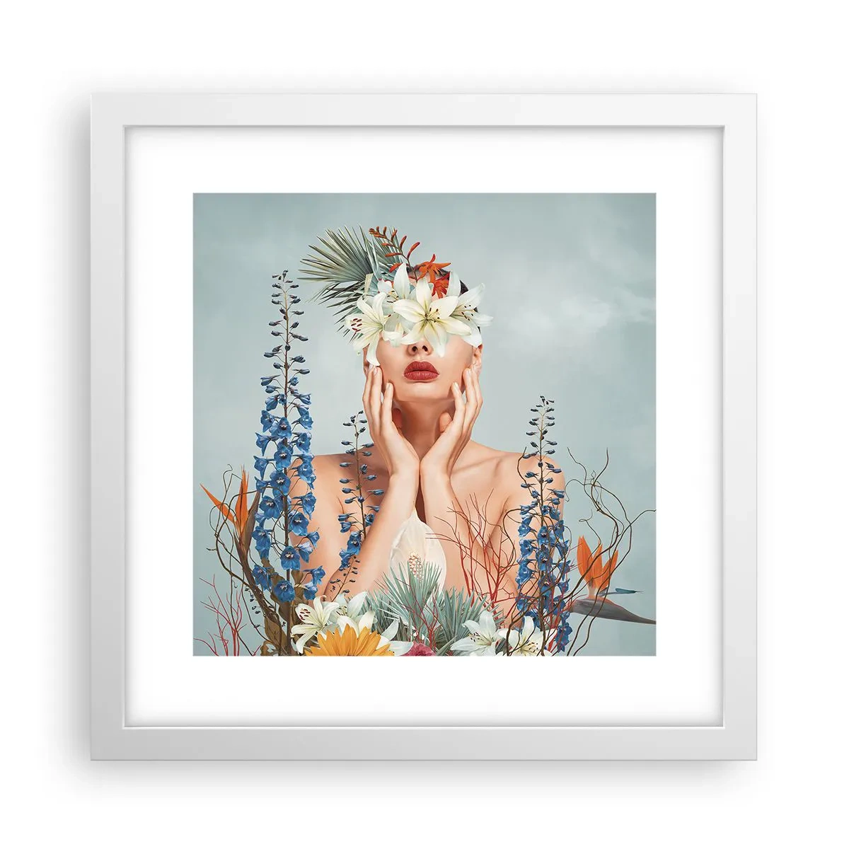 Affiche dans un cadre blanc - Poster - Femme - fleur - 30x30 cm