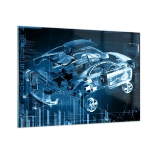 Impression sur verre - Image sur verre - Schéma technologique d'une voiture de style futuriste - 100x70cm - Anatomie de l'ingénierie - Décoration murale moderne pour le salon et la chambre ARTTOR