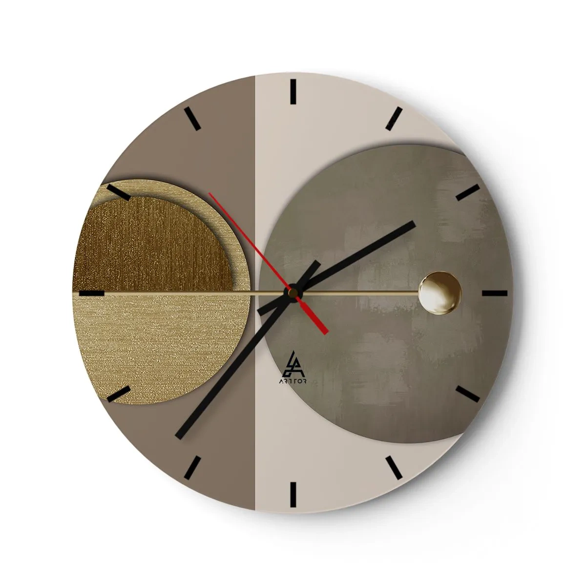 Horloge murale - Pendule murale - Formes géométriques dorées et beiges sur un fond contrasté - 30x30cm - Équilibre parfait - Décoration murale moderne pour le salon, la cuisine et la chambre ARTTOR