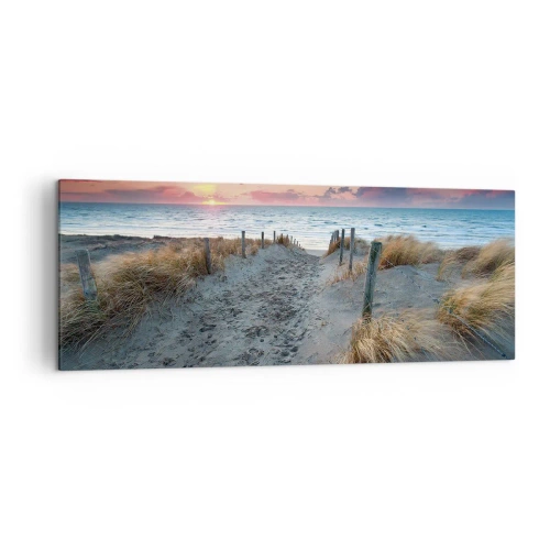 Impression sur toile - Image sur toile - Chemin menant à la plage au coucher du soleil - 140x50cm - Tu as versé l'éclat de l'arc-en-ciel sur les flots - Décoration murale moderne pour le salon et la chambre ARTTOR