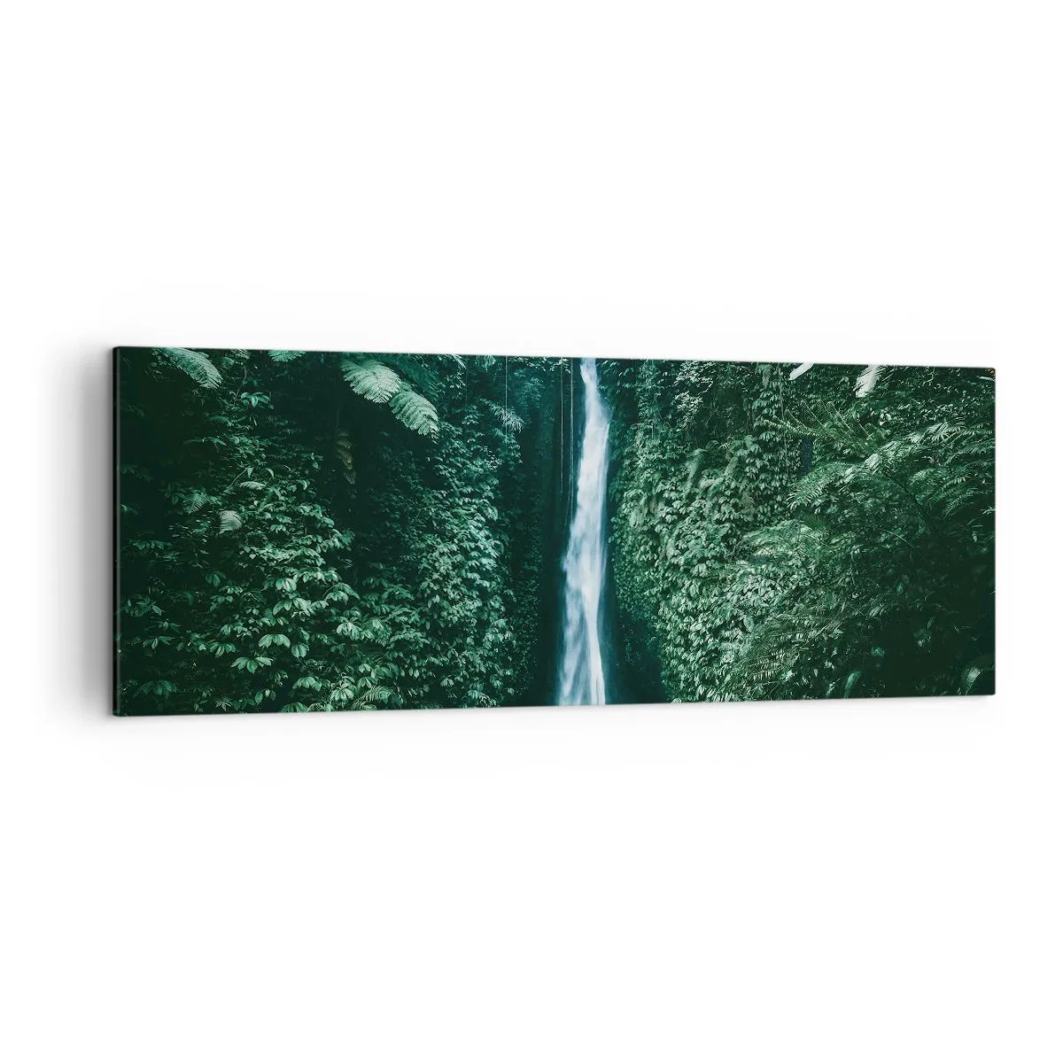 Impression sur toile - Image sur toile - Une cascade entourée d'une végétation tropicale dense - 140x50cm - Fontaine tropicale - Décoration murale moderne pour le salon et la chambre ARTTOR