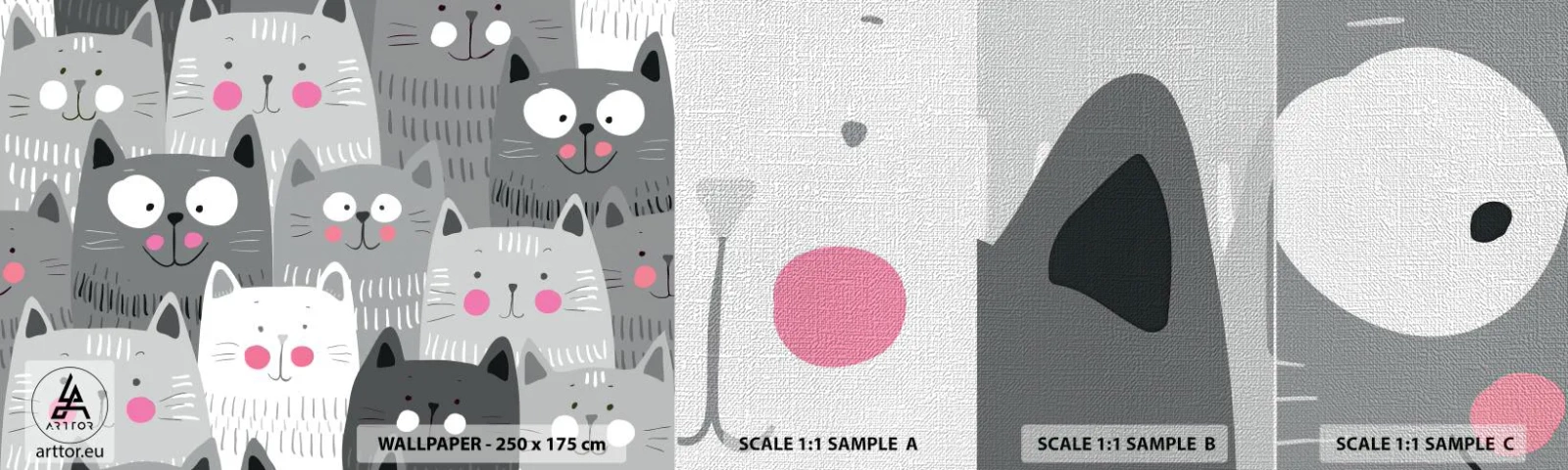 Échantillon de Papier Peint Premium Canvas - Le monde des chats - Pour les enfants, Chat, Animaux - 100x30 cm