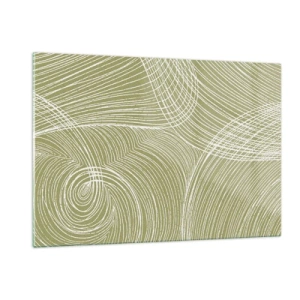 Impression sur verre - Image sur verre - Les lignes blanches forment une structure complexe sur un fond vert olive. - 120x80cm - Abstraction complexe de blanc - Décoration murale moderne pour le salon et la chambre ARTTOR