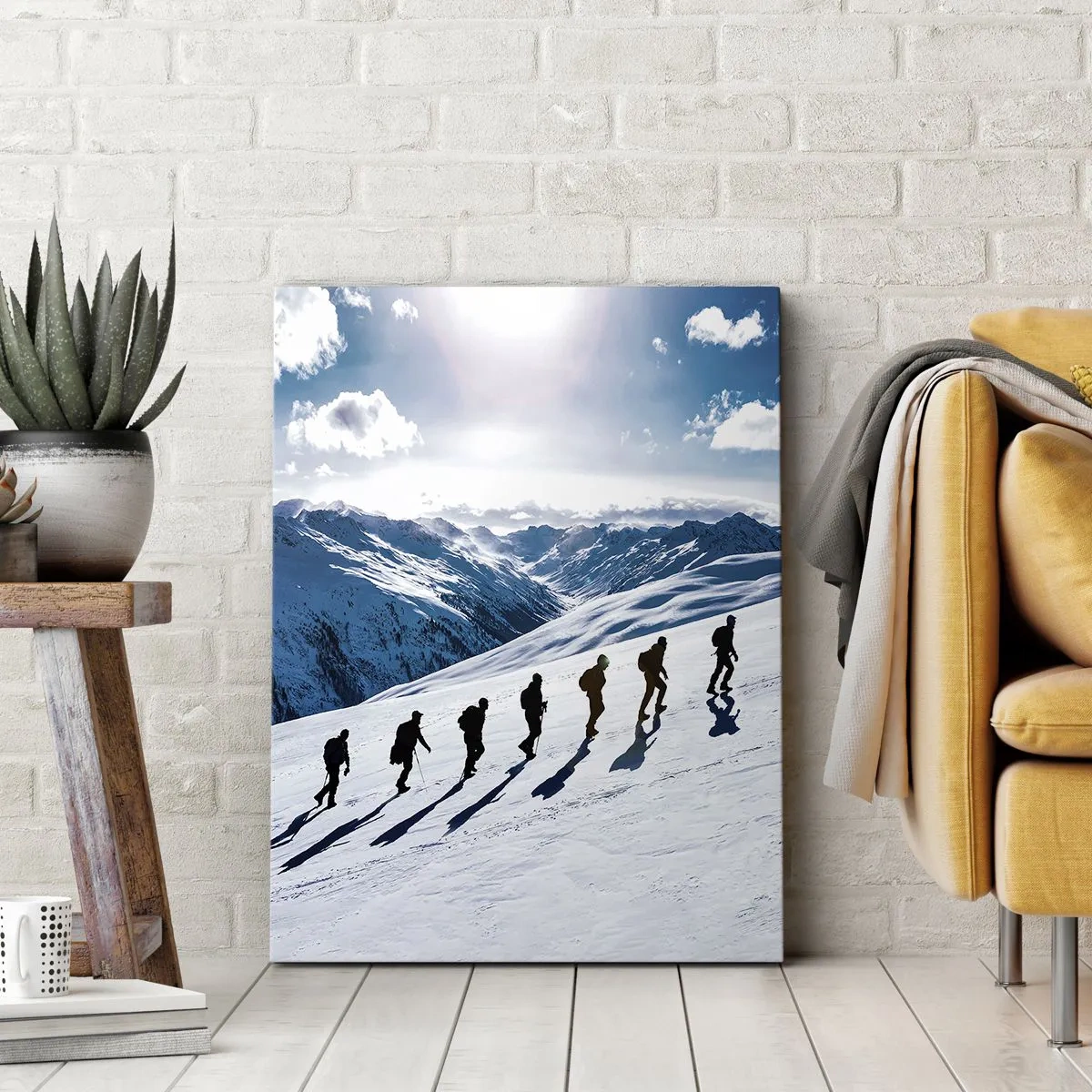 Impression sur toile - Image sur toile - Un groupe d'alpinistes gravissant une pente enneigée - 80x120cm - L'équipe des conquérants - Décoration murale moderne pour le salon et la chambre ARTTOR
