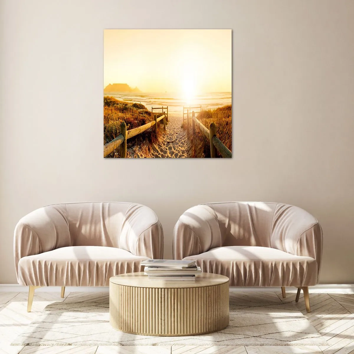 Impression sur verre - Image sur verre - A travers la dune, vers le soleil - 50x50 cm