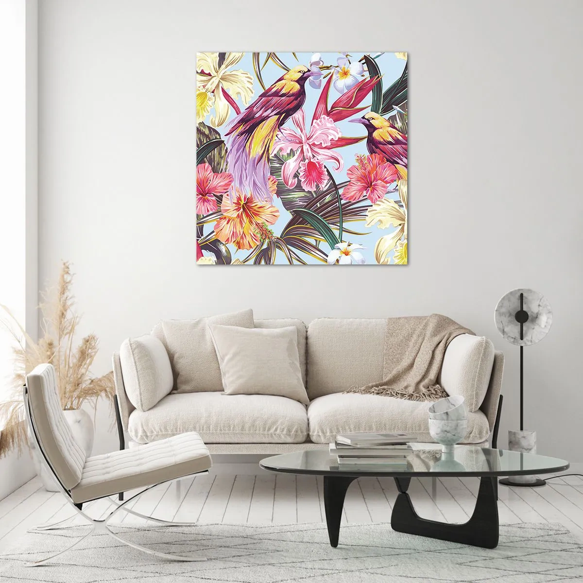 Impression sur verre - Image sur verre - Pétales et plumes - 50x50 cm