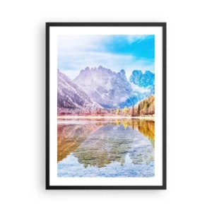 Affiche dans un cadre noir - Poster - Paysage de montagne avec un lac et des couleurs d'automne - 50x70cm - C'est déjà le printemps à la montagne - Décoration murale moderne pour le salon et la chambre ARTTOR