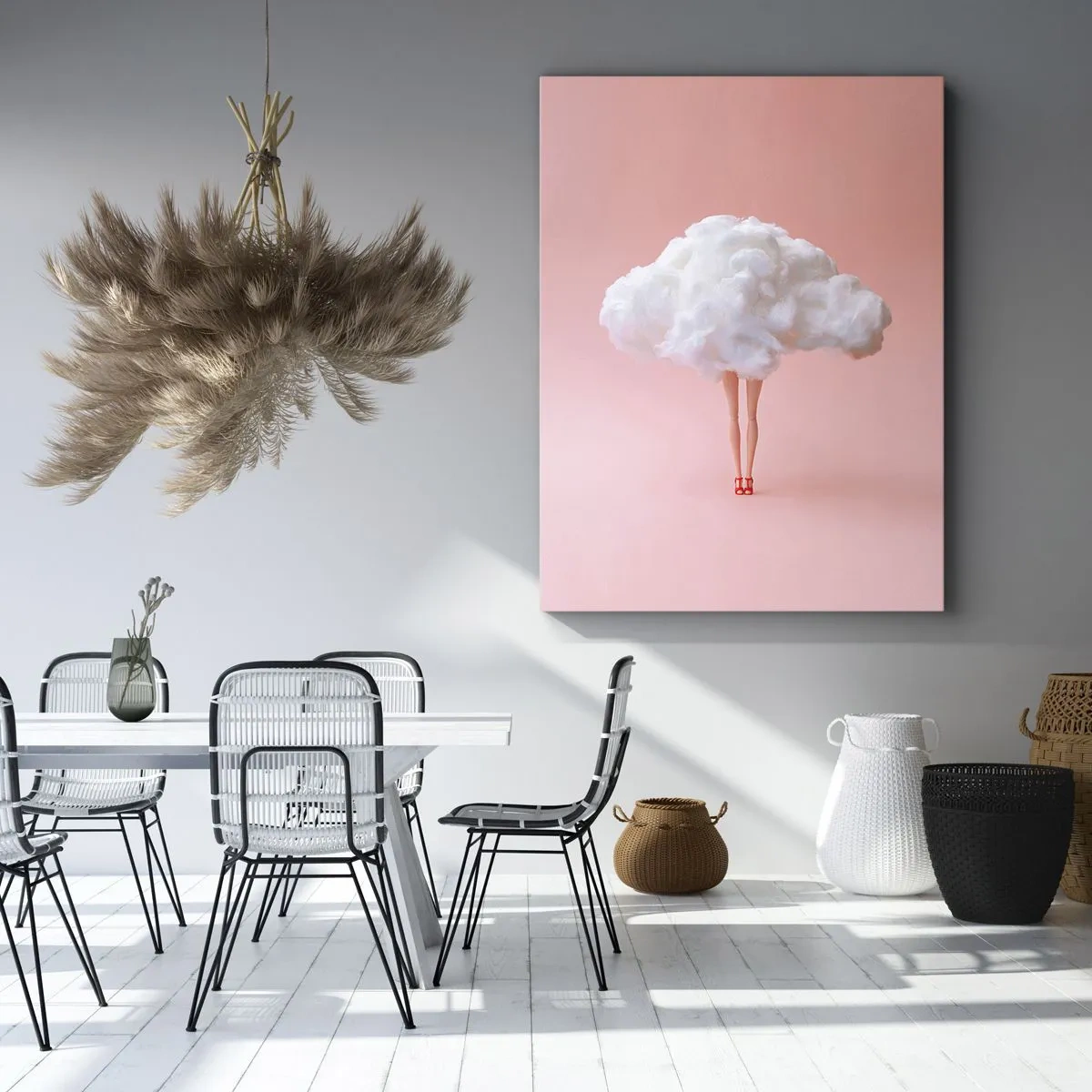 Impression sur toile - Image sur toile - Jambes dans un nuage sur fond rose - 80x120cm - Douce promesse - Décoration murale moderne pour le salon et la chambre ARTTOR