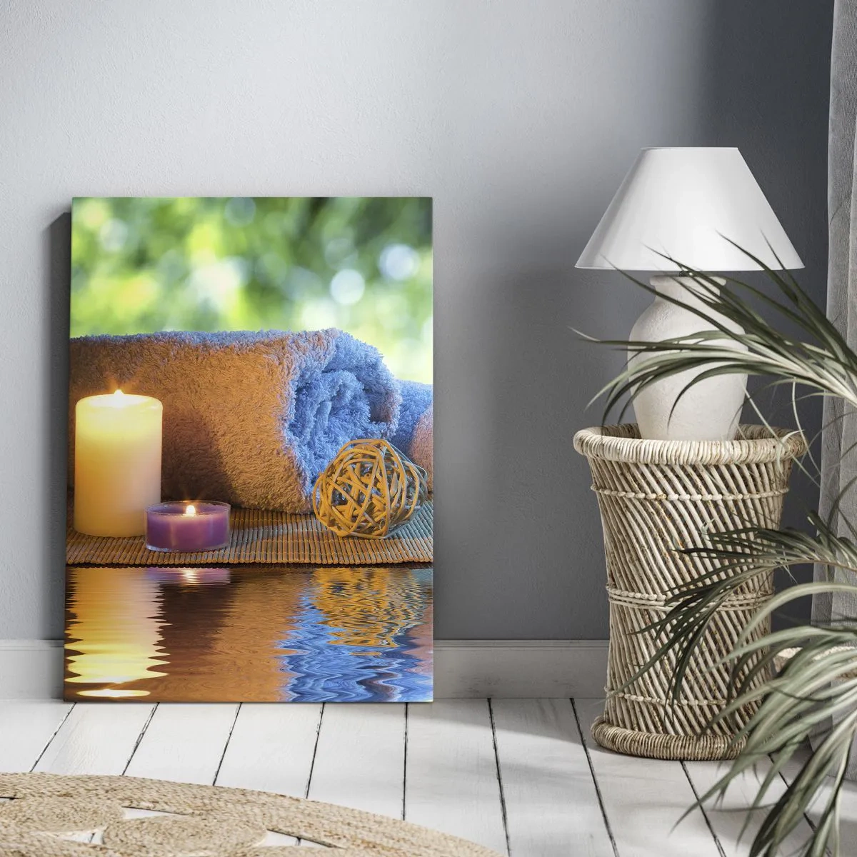Impression sur toile - Image sur toile - Ensemble SPA relaxant avec serviettes, bougies et pierres - 50x70cm - Temps pour le corps - Décoration murale moderne pour le salon et la chambre ARTTOR