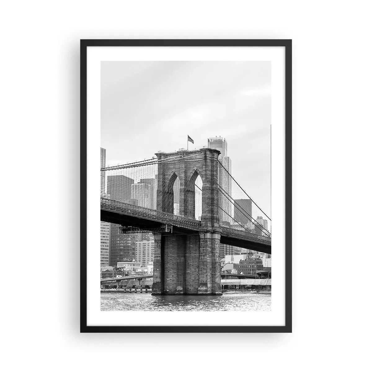 Affiche dans un cadre noir - Poster - Pont de Brooklyn en monochrome - 50x70cm - Climat New-Yorkais - Décoration murale moderne pour le salon et la chambre ARTTOR