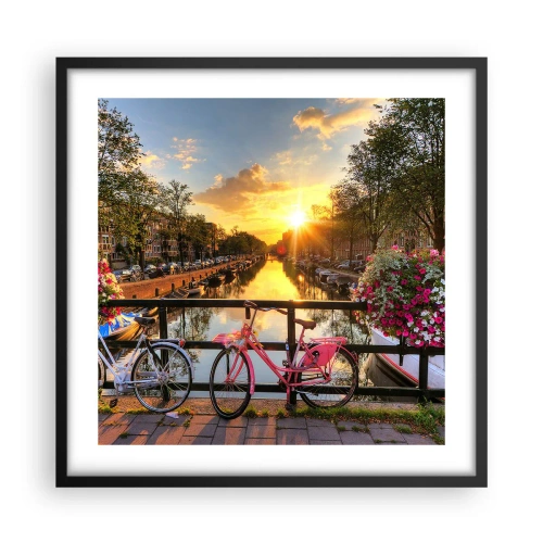 Affiche dans un cadre noir - Poster - Matin de printemps à Amsterdam - 50x50 cm