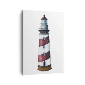 Impression sur toile - Image sur toile - Une image de dessin animé d'un phare avec des rayures rouges et blanches sur un fond minimaliste. - 50x70cm - Toujours sur ses gardes - Décoration murale moderne pour le salon et la chambre ARTTOR