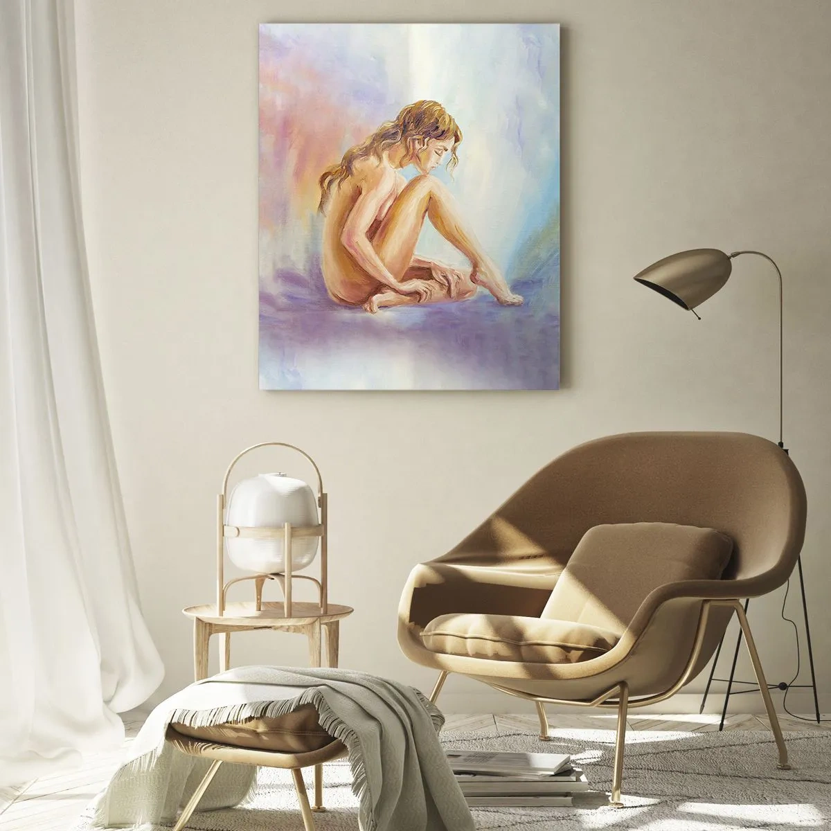Impression sur verre - Image sur verre - Une délicate figure de femme sur un fond pastel - 70x100cm - Acte de jeunesse - Décoration murale moderne pour le salon et la chambre ARTTOR