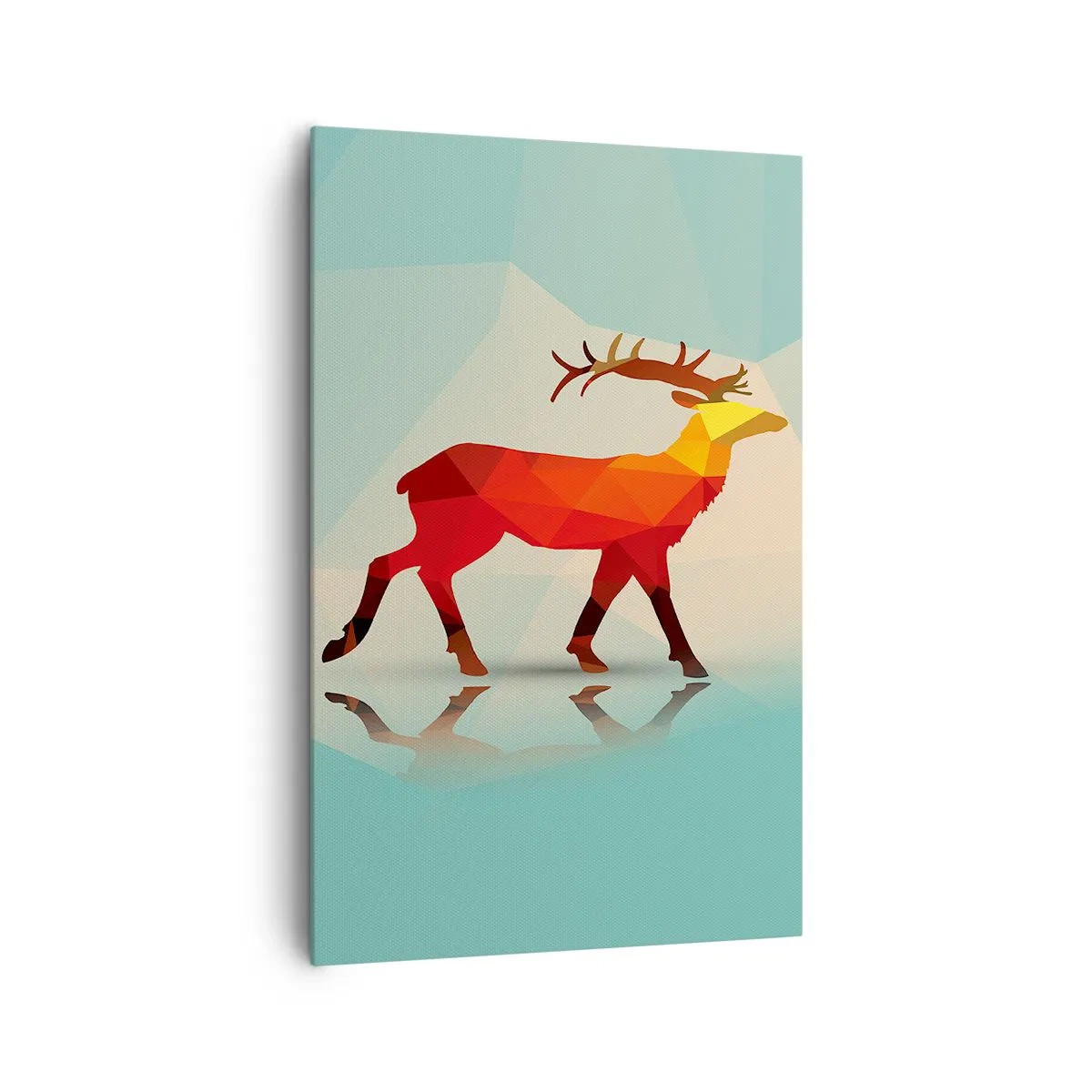 Impression sur toile - Image sur toile - Silhouette géométrique d'un cerf dans les tons de rouge et d'orange - 80x120cm - Cerf géométrique - Décoration murale moderne pour le salon et la chambre ARTTOR