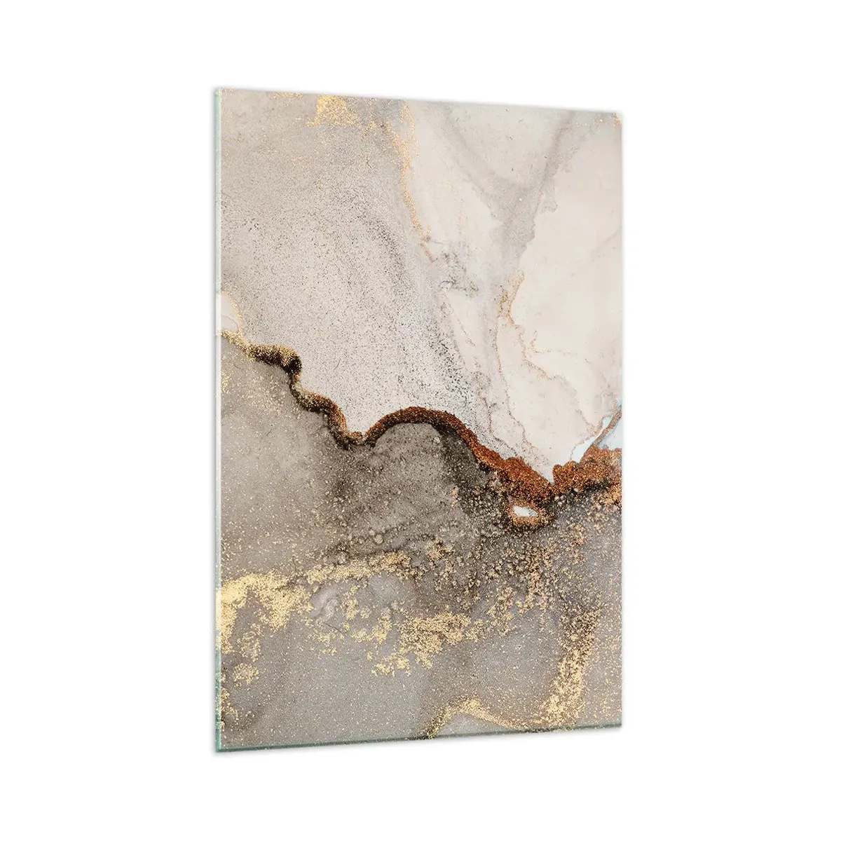 Impression sur verre - Image sur verre - Motif abstrait avec des nuances d'or et de gris - 80x120cm - Aux frontières des couleurs - Décoration murale moderne pour le salon et la chambre ARTTOR