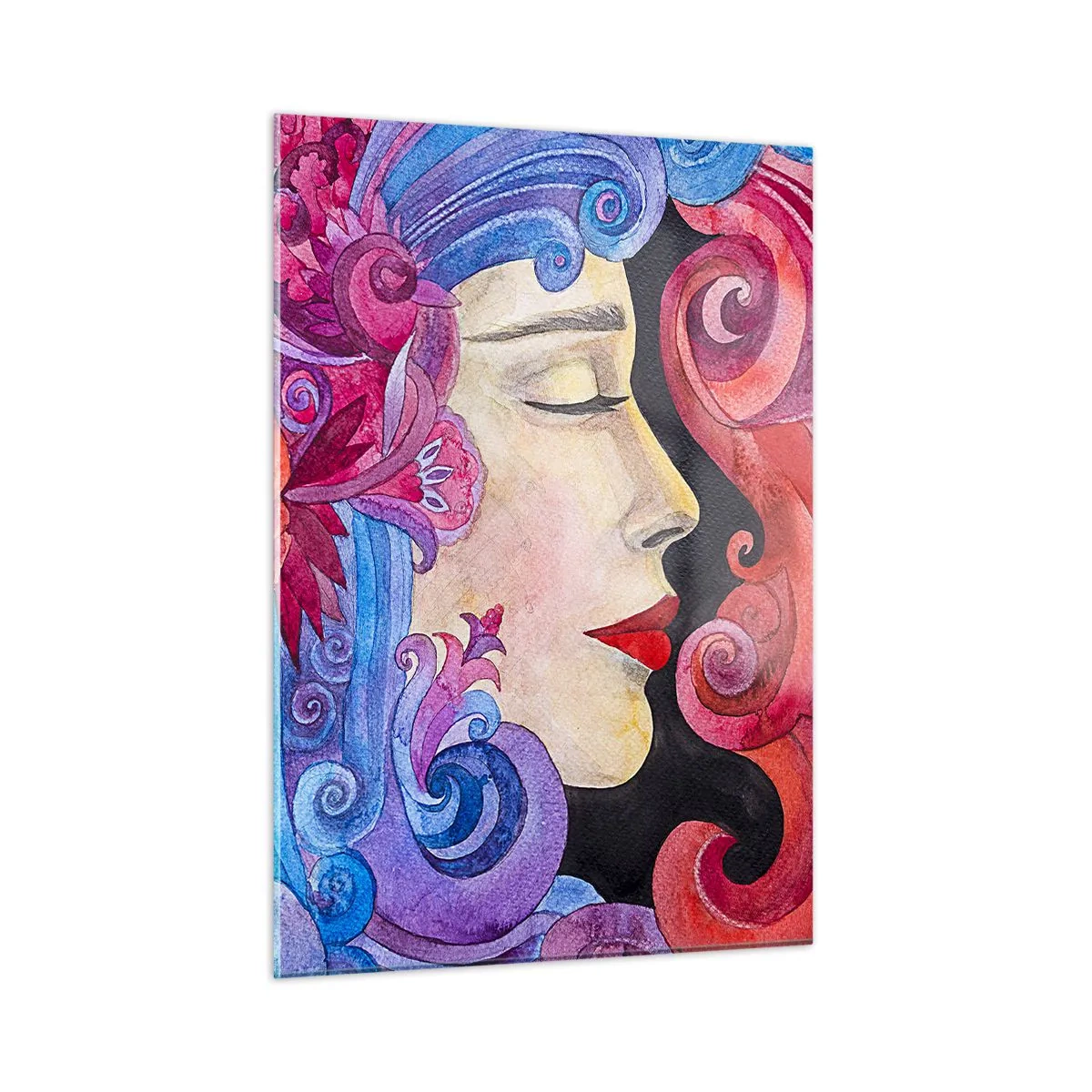 Impression sur verre - Image sur verre - Portrait coloré d'une femme dans le style Art Nouveau avec une riche ornementation - 50x70cm - L'Art Nouveau est toujours vivant - Décoration murale moderne pour le salon et la chambre ARTTOR