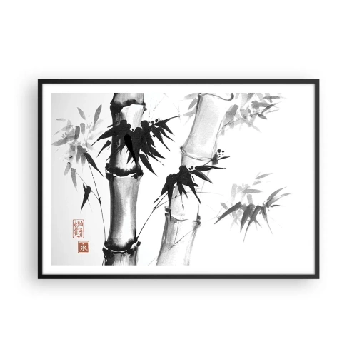 Affiche dans un cadre noir - Poster - Bambou aquarelle de style japonais sur fond blanc - 100x70cm - Gros plan sur l'orient - Décoration murale moderne pour le salon et la chambre ARTTOR