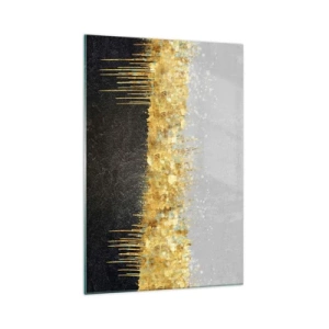 Impression sur verre - Image sur verre - Composition abstraite dans les tons d'or et de noir - 70x100cm - Vers l'intérieur et vers le haut - Décoration murale moderne pour le salon et la chambre ARTTOR