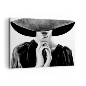 Impression sur toile - Image sur toile - Femme élégante portant un grand chapeau dans des tons de noir et blanc - 100x70cm - Beauté cachée - Décoration murale moderne pour le salon et la chambre ARTTOR