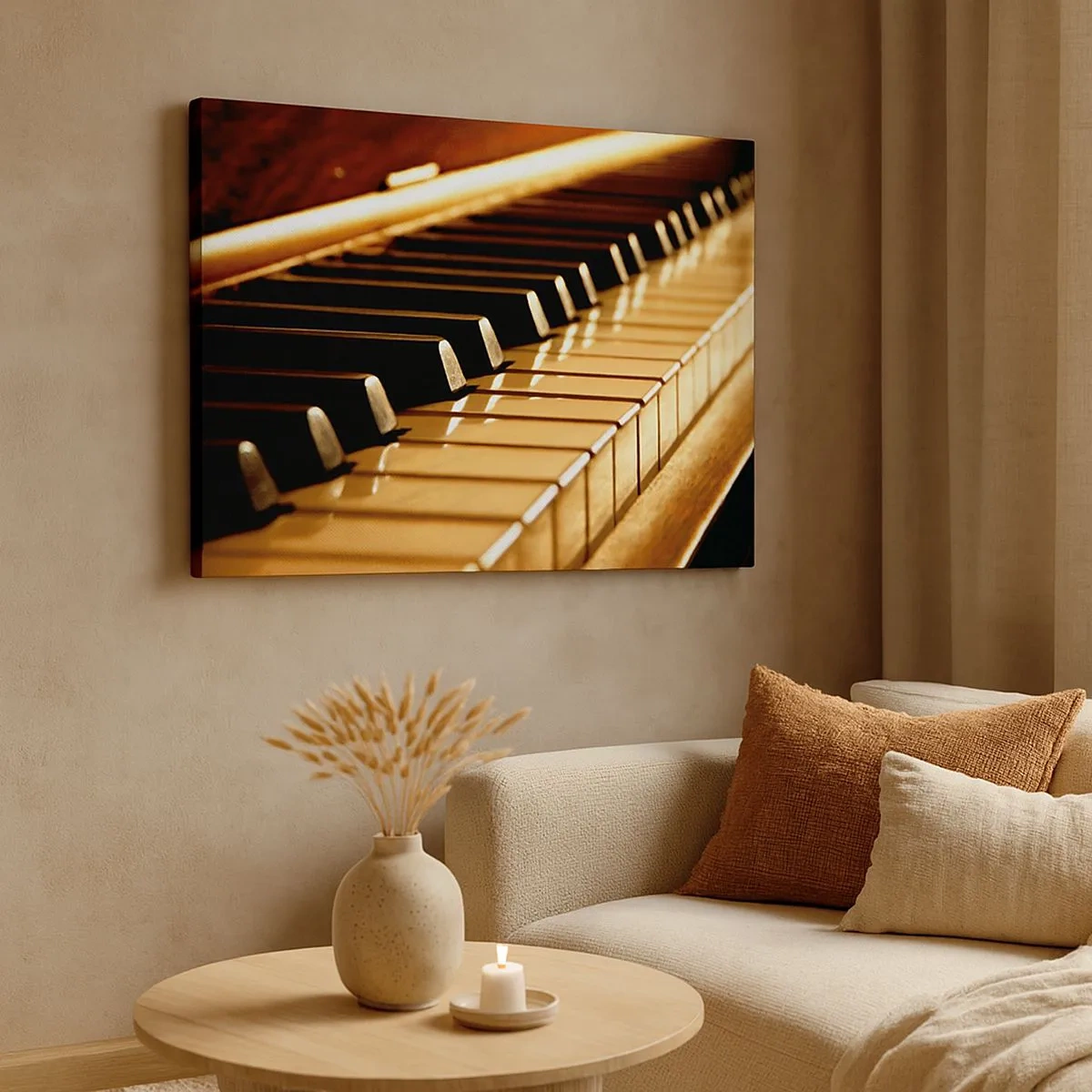 Impression sur toile - Image sur toile - Clavier de piano sous un éclairage doré - 70x50cm - Des possibilités infinies - Décoration murale moderne pour le salon et la chambre ARTTOR