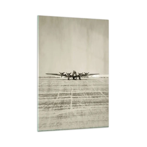 Impression sur verre - Image sur verre - Avion historique à l'aéroport en sépia - 80x120cm - Toujours prêt! - Décoration murale moderne pour le salon et la chambre ARTTOR