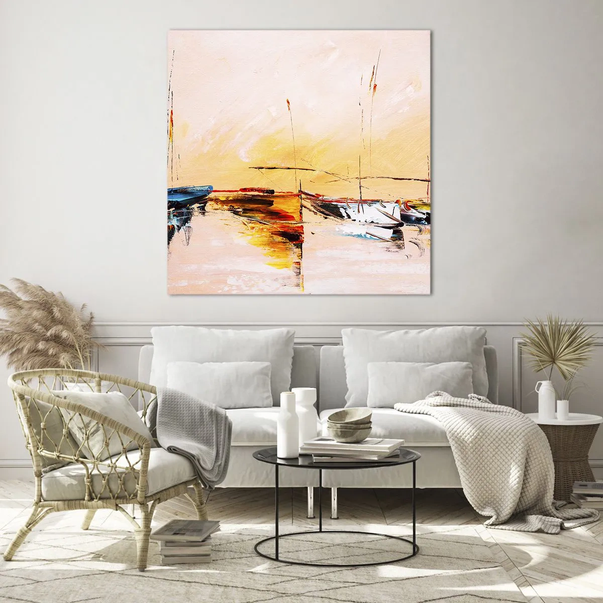 Impression sur verre - Image sur verre - Soirée à la marina - 50x50 cm