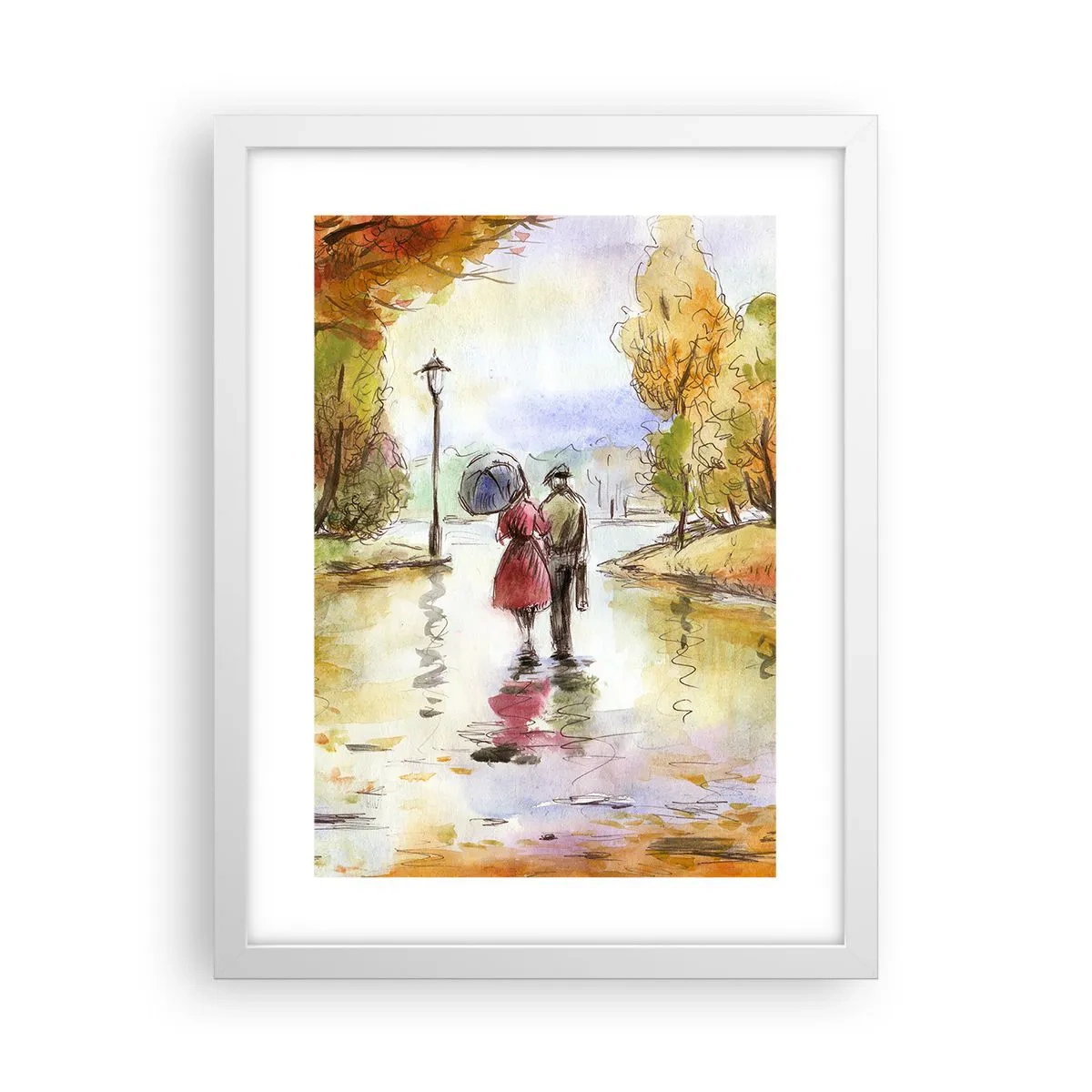 Affiche dans un cadre blanc - Poster - Automne romantique dans le parc - 30x40 cm