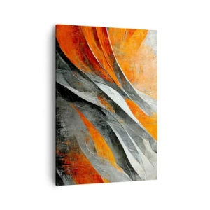 Impression sur toile - Image sur toile - Lignes abstraites dans les tons orange et gris - 50x70cm - Chaleur et froid - Décoration murale moderne pour le salon et la chambre ARTTOR