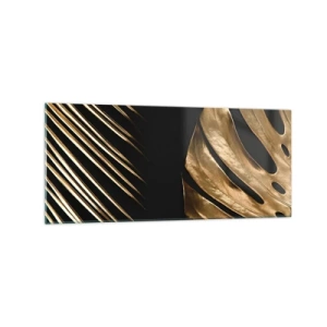 Impression sur verre - Image sur verre - Feuilles dorées sur fond noir - 120x50cm - Différent et tout aussi cher - Décoration murale moderne pour le salon et la chambre ARTTOR