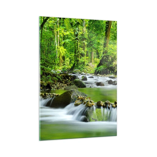 Impression sur verre - Image sur verre - Un ruisseau forestier entouré d'une végétation luxuriante - 50x70cm - Nager dans un océan de verdure - Décoration murale moderne pour le salon et la chambre ARTTOR
