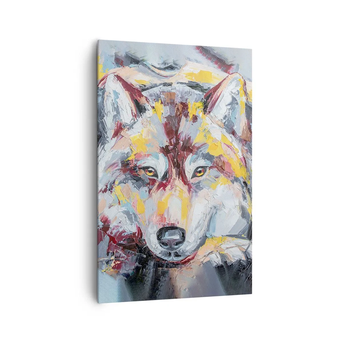 Impression sur toile - Image sur toile - Portrait artistique d'un loup aux couleurs intenses - 80x120cm - En paix au milieu des siens - Décoration murale moderne pour le salon et la chambre ARTTOR