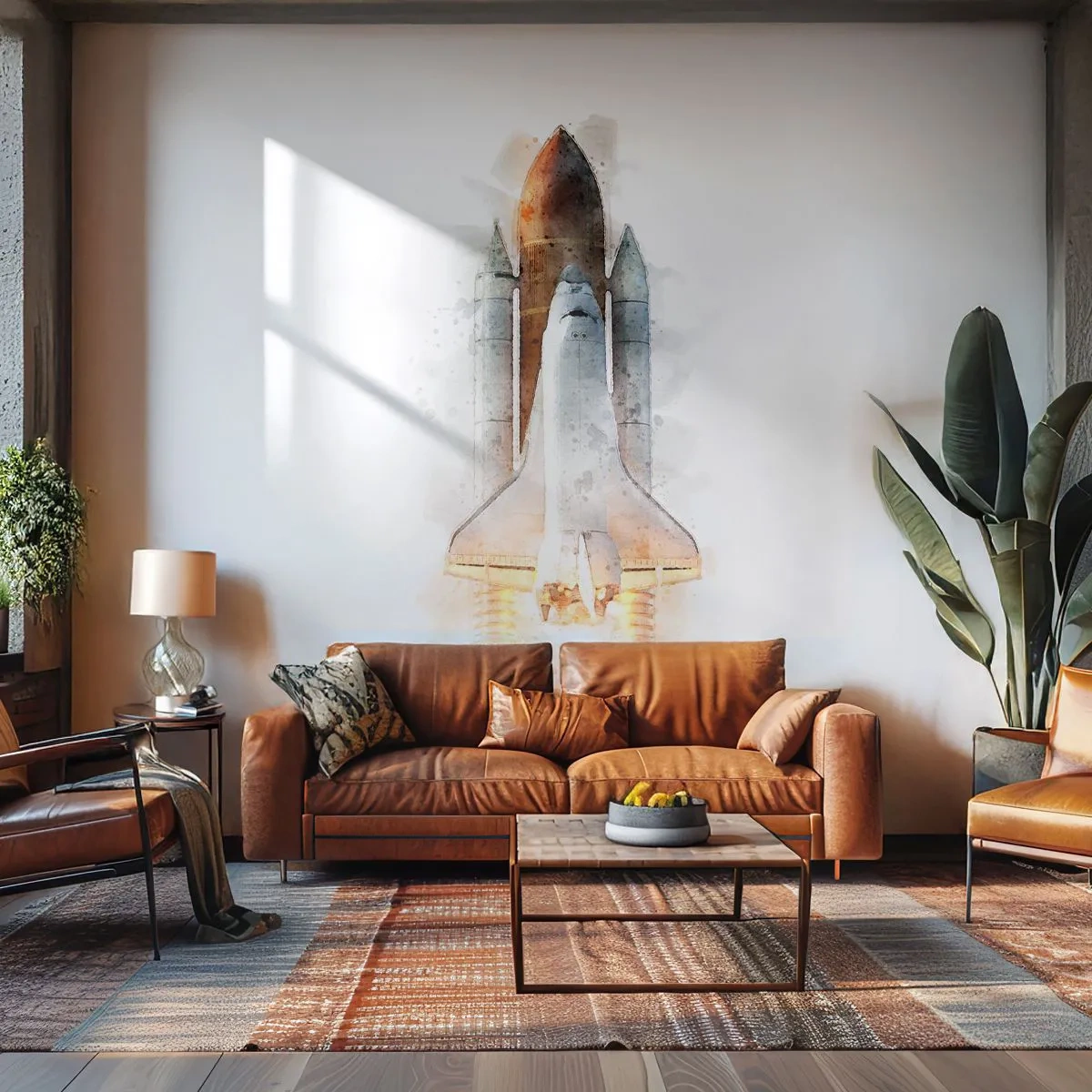 Papier peint sur mesure Premium Canvas - Des explorateurs pour commencer - Une fusée spatiale, Cosmos, Minimalisme