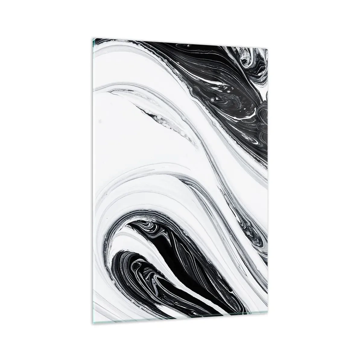 Impression sur verre - Image sur verre - Abstraction en noir et blanc avec des lignes et des tourbillons dynamiques - 80x120cm - Une combinaison d'opposés - Décoration murale moderne pour le salon et la chambre ARTTOR