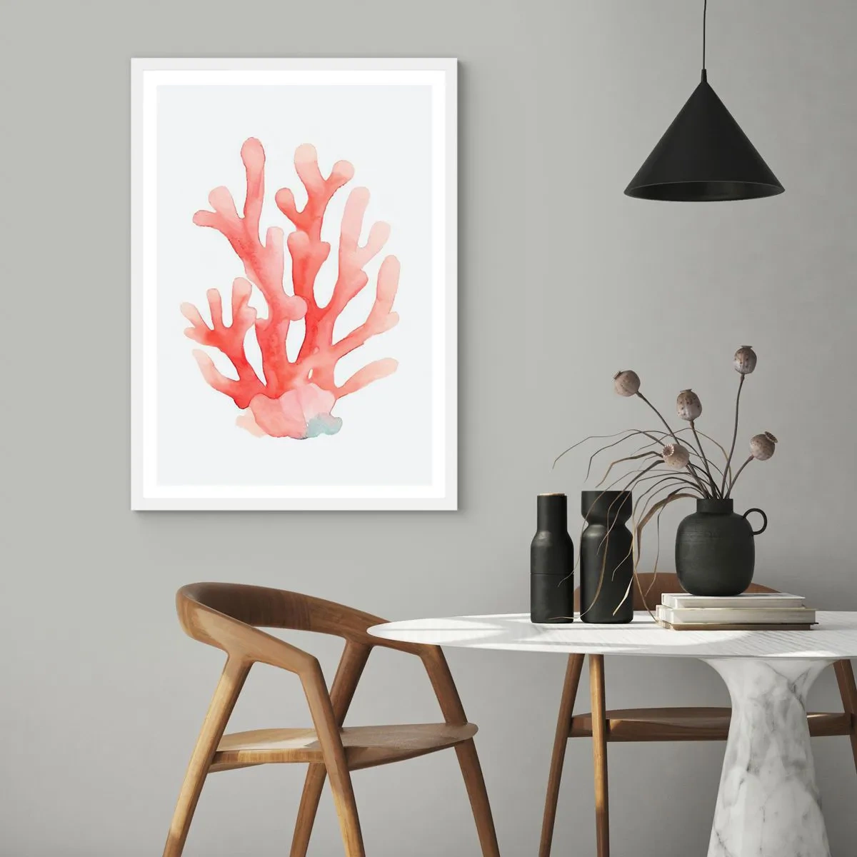 Affiche dans un cadre blanc - Poster - Corail couleur corail - 30x40 cm