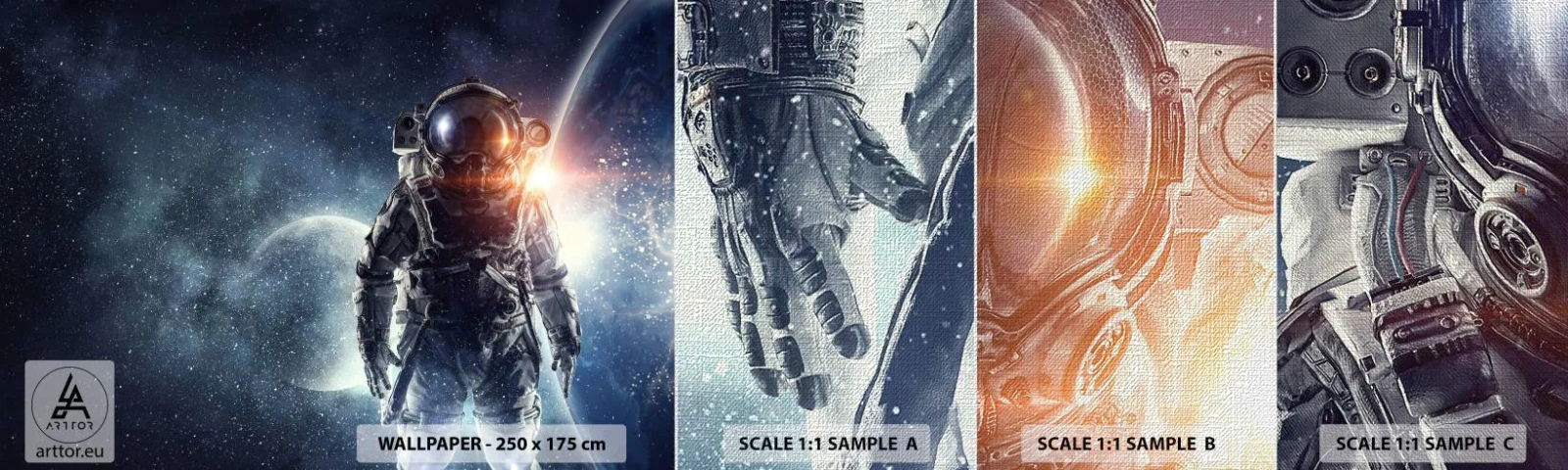 Échantillon de Papier Peint Premium Canvas - Aventure spatiale - Cosmos, Astronaute, Étoiles - 100x30 cm