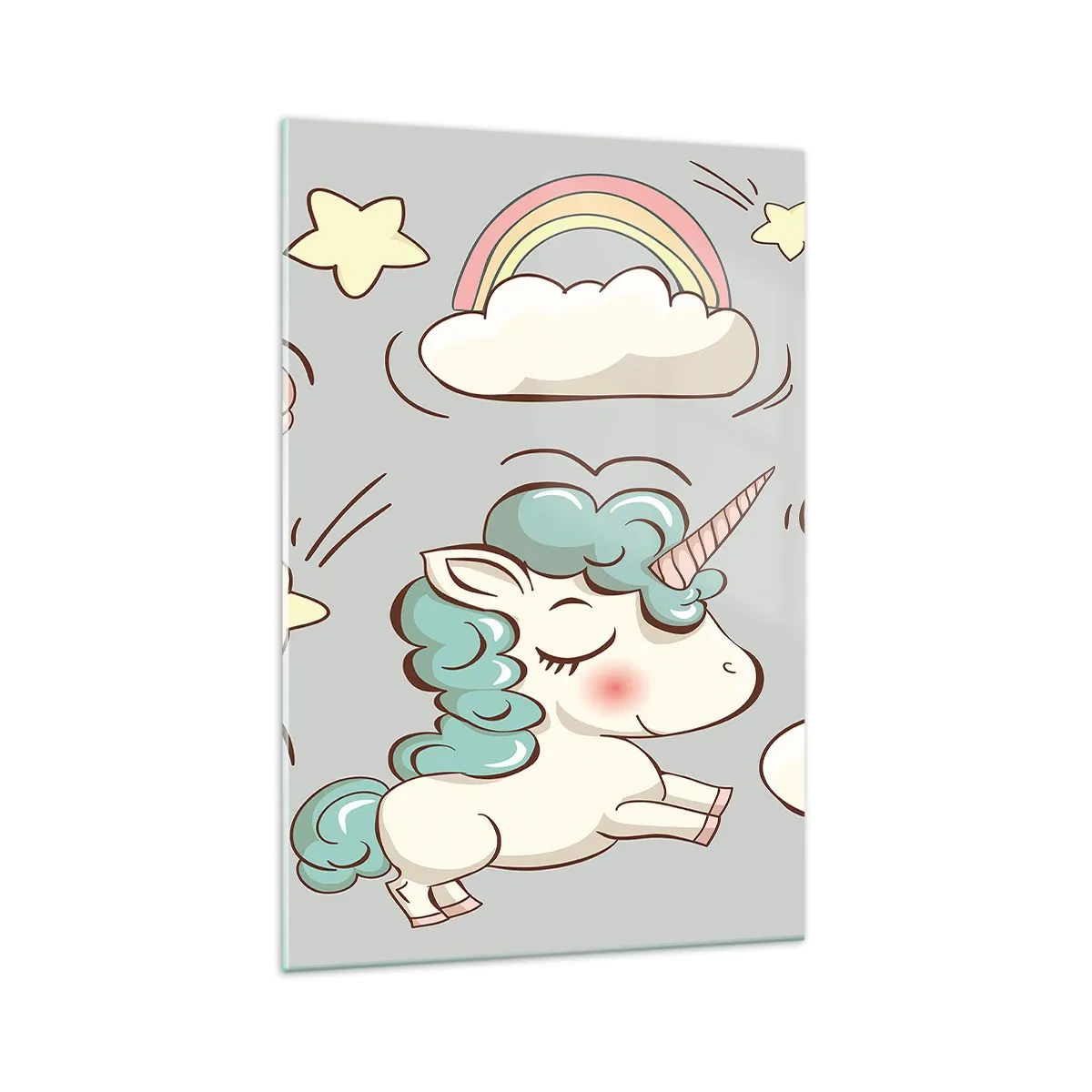 Impression sur verre - Image sur verre - Licornes mignonnes sur fond pastel - 70x100cm - Ils existe, c'est sûr… - Décoration murale moderne pour le salon et la chambre ARTTOR