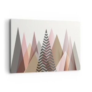 Impression sur toile - Image sur toile - Montagnes géométriques colorées aux tons pastel - 120x80cm - Vue pyramidale - Décoration murale moderne pour le salon et la chambre ARTTOR