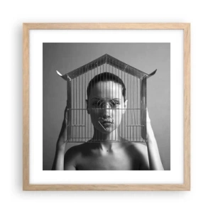 Affiche dans un chêne clair - Poster - Portrait un peu surréaliste - 40x40 cm