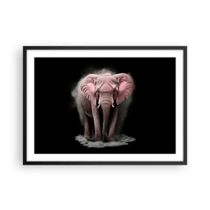 Affiche dans un cadre noir - Poster - Une interprétation artistique d'un éléphant rose sur fond noir - 70x50cm - Ne pensez pas à un éléphant rose ! - Décoration murale moderne pour le salon et la chambre ARTTOR