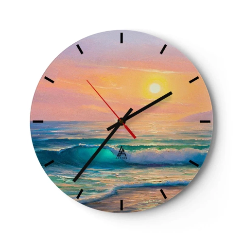 Horloge murale - Pendule murale - Un coucher de soleil pittoresque sur un océan calme - 30x30cm - Le chant turquoise des vagues - Décoration murale moderne pour le salon, la cuisine et la chambre ARTTOR
