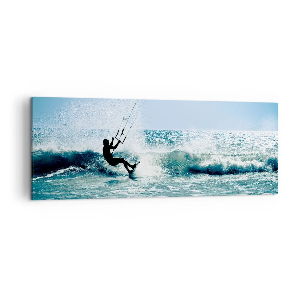 Impression sur toile - Image sur toile - Kitesurfeur sur une vague en plein soleil - 140x50cm - On se laisse emporter - Décoration murale moderne pour le salon et la chambre ARTTOR