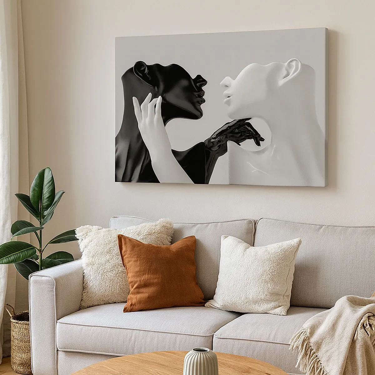 Impression sur toile - Image sur toile - Silhouettes noires et blanches en gros plan dynamique - 70x50cm - Attraction - désir - Décoration murale moderne pour le salon et la chambre ARTTOR