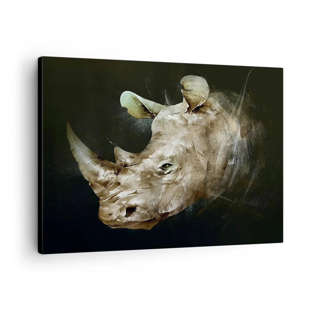 Impression sur toile - Image sur toile - Portrait d'un rhinocéros sous une forme artistique - 70x50cm - La force vraiment masculine - Décoration murale moderne pour le salon et la chambre ARTTOR